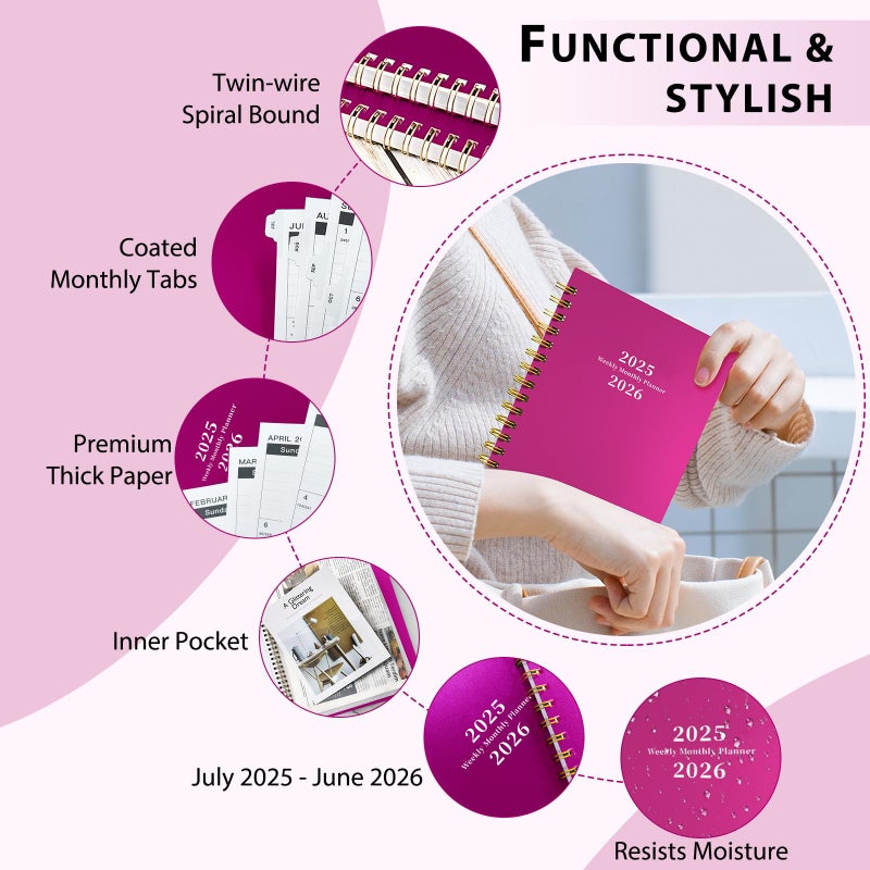 Ymumuda Planner 2025-2026 - 12-Month Daily Weekly Monthly Planner from JUL.2025 to JUN.2026, 8.4"" X 6"", Spiral Notebook Agenda Personal Organizer with Stickers Inner Pocket for Office School Supplies - Image 5